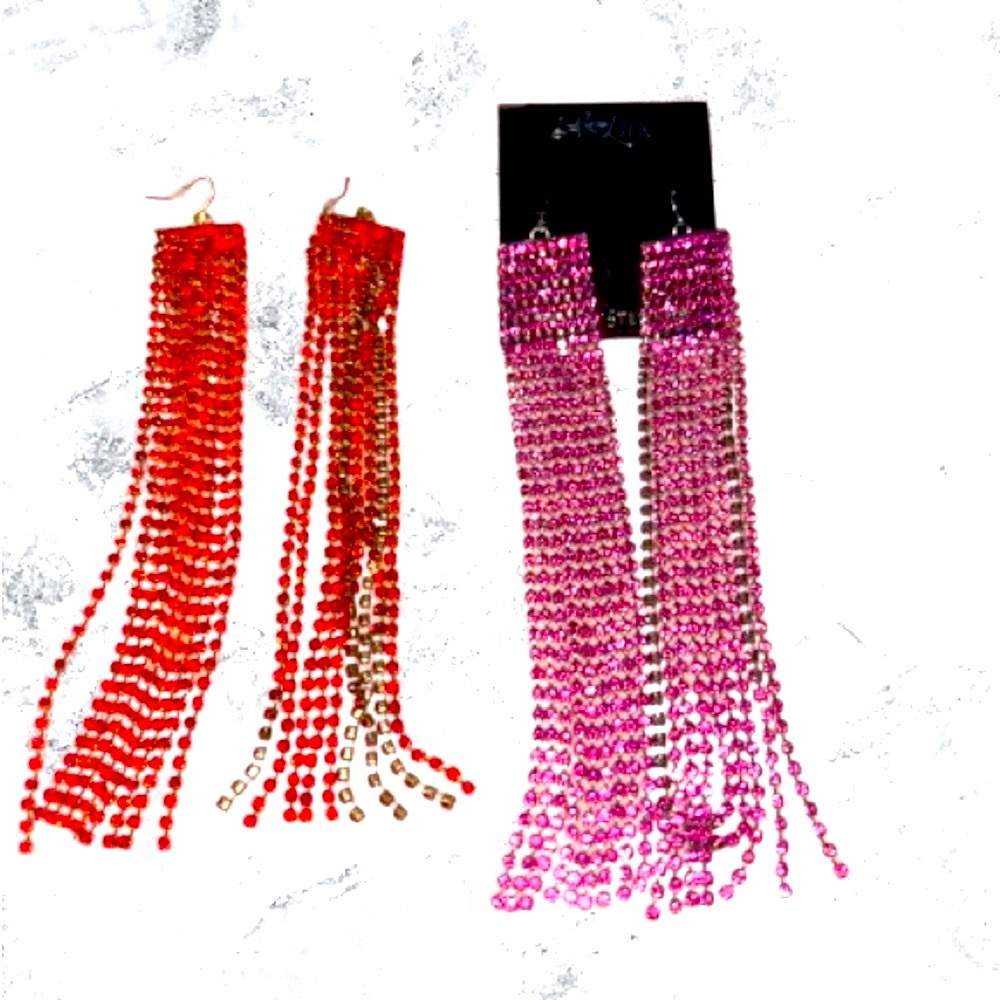 Ashley Stewart Red and Pink Tassel Earrings
